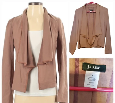 J CREW Mocha Tan  Wool Knit Open Waterfall Cardigan Draping  Size 4 Laganlook - Image 1 of 4