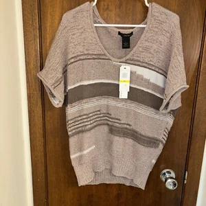 Calvin Klein Womens Purple Grey V-Neck Short Sleeve Sweater Size M - Picture 1 of 10