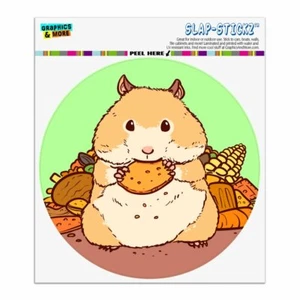Hamster Eating Stash of Food Automotive Car Window Locker Circle Bumper Sticker - Picture 1 of 6