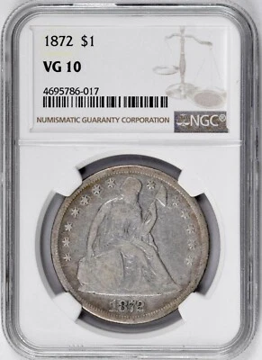 1872 Seated Liberty Dollar : NGC VG10 - Image 1 of 4