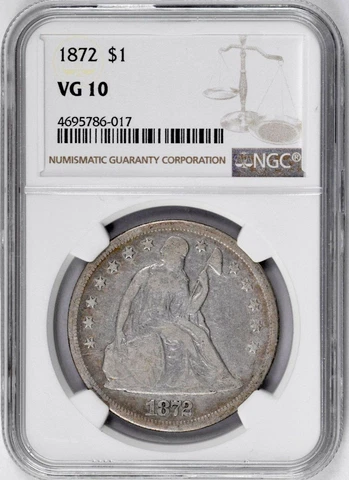 1872 Seated Liberty Dollar : NGC VG10 Cover