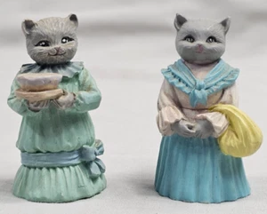 2X J.C. Estatuilla de resina miniatura vintage con vestido gatito niña - Imagen 1 de 11