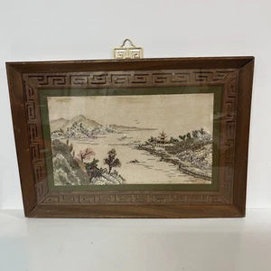 Vintage Framed Asian Landscape Shell Art - Made Out If Sea Shells - 19 X 13.5 In - Picture 1 of 11