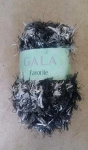 GALA POLYESTER EYELASH 50 GR 33 YDS KNITTING BULKY YARN BLACK WHITE 1 BALL (Y4) - Picture 1 of 2