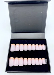 Custom Press On Nails French Tip Pink Orange Medium Length Full Set Magnetic Box - Picture 1 of 5