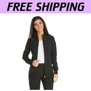 Plus Size Women's Zip Front Scrub Jacket in Black - Stylish & Comfortable - Picture 1 of 6