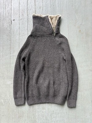 Suéter Pullover ZARA Hombre Cuello Piel Sintética Cuarto Cremallera Tejido Gris Oscuro Talla M Foto 1 de 3