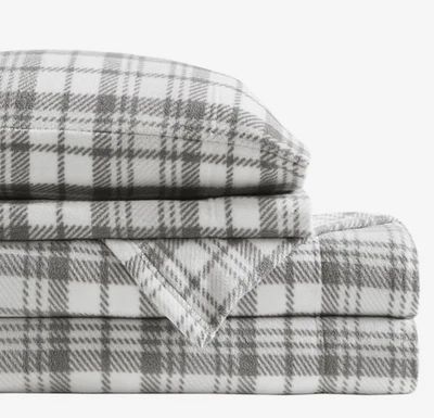 True North от Sleep Philosophy Микро Флис Двойной Комплект Простыней Шотландский Серый Белый Новый - Изображение 1 из 4
