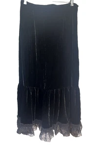 VTG Y2K ECI New York Black Velvet Lace Hem Side Zip Elegant Whimsigoth SZ 12 - Picture 1 of 7