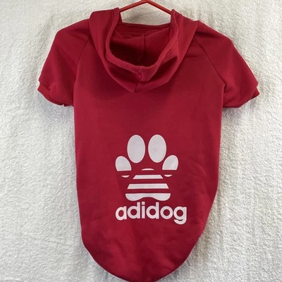 Moletom com capuz vermelho Adidog para cachorro forrado de lã quente para animais de estimação logotipo de pata - Imagem 1 de 4