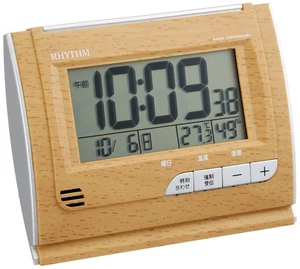 RHYTHM Alarm Clock Radio Clock Digital Temperature/Humidity Calendar Brown - Picture 1 of 2