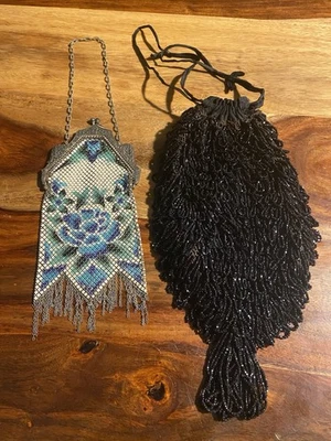 Mandalian Mfg Co 金属网眼和古董 Flapper 串珠袋捆绑钱包手提包 — 第 1/4 张图片