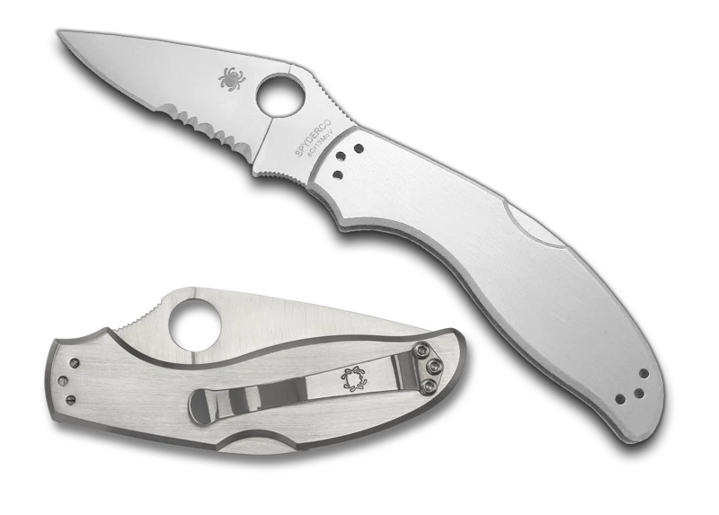 Cuchillo de bolsillo Spyderco Knives Upturn Lockback C261PS dentado de acero inoxidable Foto 1 de 1