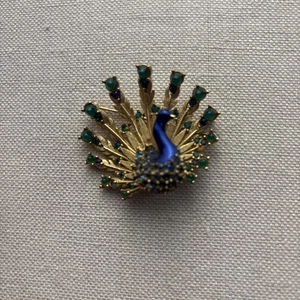Broche Boucher Peacock Vintage Chapado en Oro Esmalte - Imagen 1 de 8