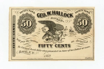 1862 50c George W. Hallock - Bath, NEW YORK Merchant Scrip - Image 1 of 2