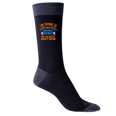 Getting Into Holiday Spirit Men's Black Socks Christmas Gift Funny Joke Present - Image 1 of 4