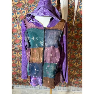Sudadera con Capucha Rising International Tie Dye Patchwork Cremallera Púrpura Talla L Foto 1 de 3