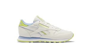 REEBOK CL LTHR Chalk/Blue/Yellow Leather Lifestyle Women Shoes - Picture 1 of 6