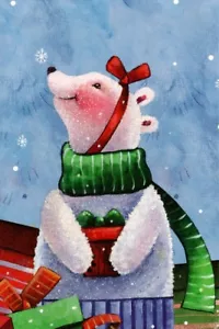 White Polar Bear Girl Red Bow Christmas Happy Holidays Greeting Cards - Set of 8 - Picture 1 of 3