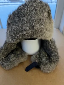 Vintage Mad Bomber Youth XL Natural Rabbit Fur with Ear Flaps - Navy Blue - Picture 1 of 5