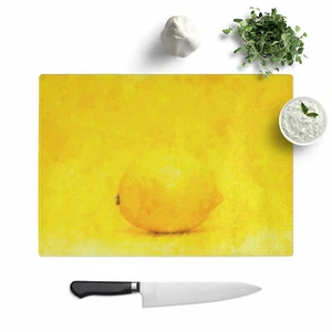Lemon Yellow  Chopping Board Glass Textured Cutting Worktop Saver Kitchen - Picture 1 of 5