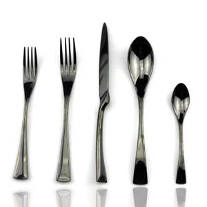 18/10 Stainless Steel 20 Piece Mirror Polished Black Flatware Set Dinner Knife - Picture 1 of 7
