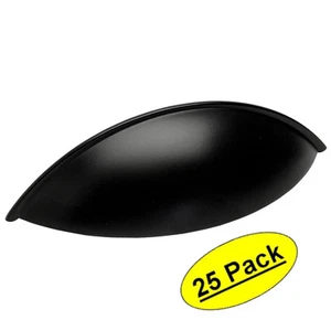 *25 Pack* Cosmas Cabinet Hardware Flat / Matte Black Cup Pulls #9236FB - Picture 1 of 1