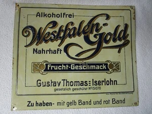 seltenes altes Blechschild Westfalen-Gold Alkoholfrei Nahrhaft Thomas Iserlohn - Picture 1 of 6