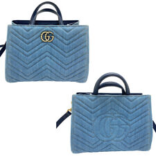 Gucci Gg Marmont 2Way Handbag Shoulder Bag 448054 Quilting Denim Pearl Gold Meta