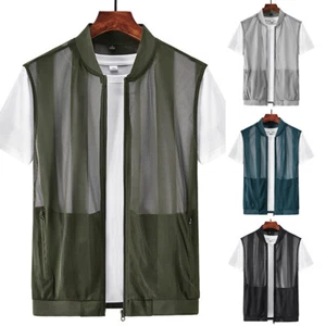 Men Fishing Vest Sleeveless Jacket Summer Sleeveless Vest Male Tops Waistcoat ↖ - Picture 1 of 21