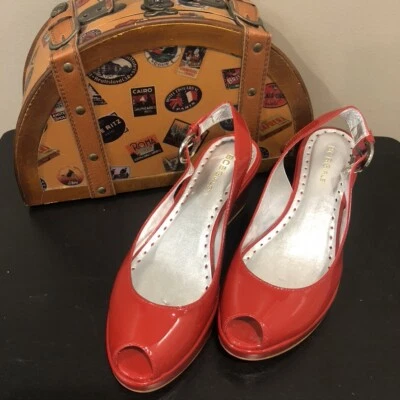 BCB Niñas Rojo Punta Abierta Cordón Cuña Talla 7.5 (E0387) Foto 1 de 4