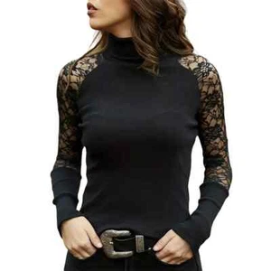 Solid Lace T-shirt Tops for Women Clothing 2025 Spring Summer Korean Sexy Basic - Picture 1 of 21