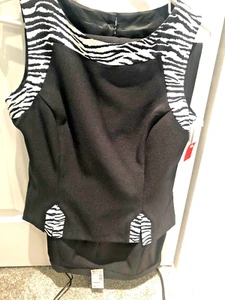 Womens Black White Zebra 2 Pc Sleeveless Top Pant Set 7/8 Dawn Joy Vintage 1980s - Picture 1 of 7