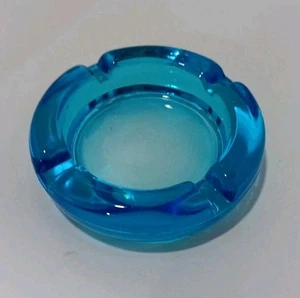 Azure Electric Blue Round Glass Ashtray Vintage - Picture 1 of 5