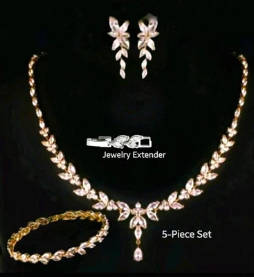 Elegante conjunto de joias de noiva folheado a ouro rosa 18k cristal Swarovski criado em laboratório - Imagem 1 de 4