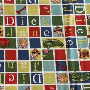 Dick & Jane By Michael Miller Cotton Fabric 2 Yards x 44” - Picture 1 of 5