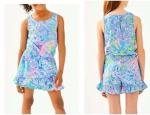 Lilly Pulitzer Girl's Venecia Romper in All Together Now Blue Print-XL (12-14) - Picture 1 of 7