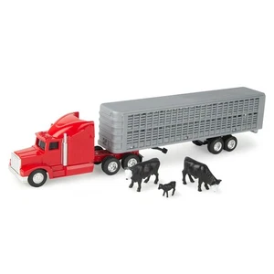 ERTL 1/64 Red Semi Truck with Cattle Trailer and Cattle, 47597 - Picture 1 of 6