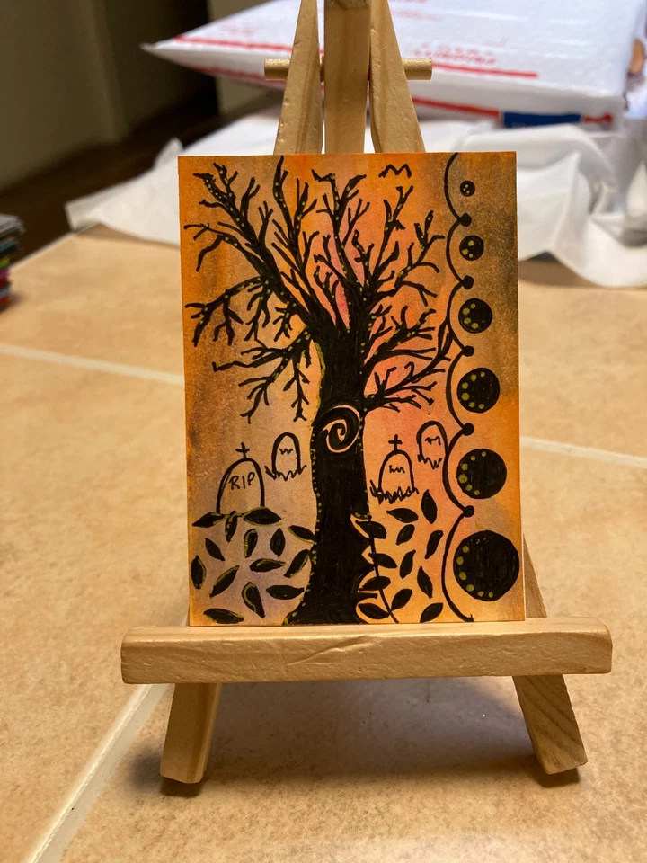 ACEO Original Arte Pintura Miniatura Tarjeta ÚNICA Mini ATC Abstracto Halloween #199 Foto 1 de 1