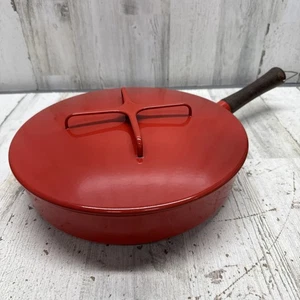 Cazuela vintage Dansk Designs Francia estilo Koben sartén esmaltada roja con tapa - Imagen 1 de 10