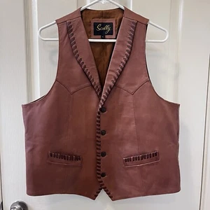 Scully Brown Leather Vest Whip Stitch Lapel Pockets Lined Men's Size Large - Picture 1 of 19