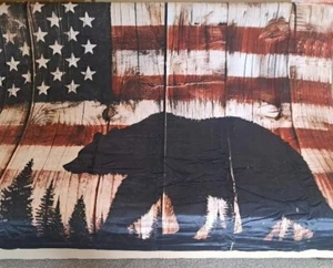 New USA US Flag Bear Forest Thick Plush Throw Gift Blanket Wood Art American NIP - Picture 1 of 5