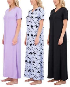 3 Pack Womens Short Sleeve Long Soft V-Neck Nightgown Medium Assorted - Picture 1 of 5