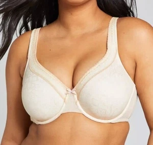 Cacique Unlined Full Coverage Modern Lace Bra 46DD Beige Nude Cafe Underwire - Picture 1 of 14