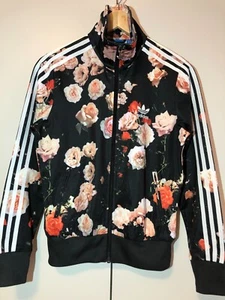 ADIDAS FIREBIRD TT Jacke Damen Schwarz Bunt Blumen Rosen Gr. 38 Retro Vintage - Bild 1 von 15