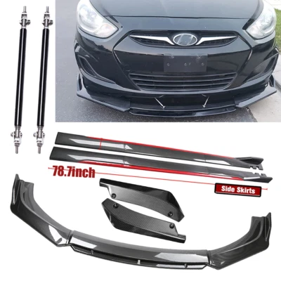 Front Rear Bumper Lip+78.7"Side Skirt Extension For Hyundai Sonata Veloster Foto 1 de 4