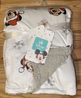 NUEVO CON ETIQUETAS Mickey Mouse Disney Blanco Gris Bebé Manta Sherpa 40”x30” Invierno Copo de Nieve Foto 1 de 3