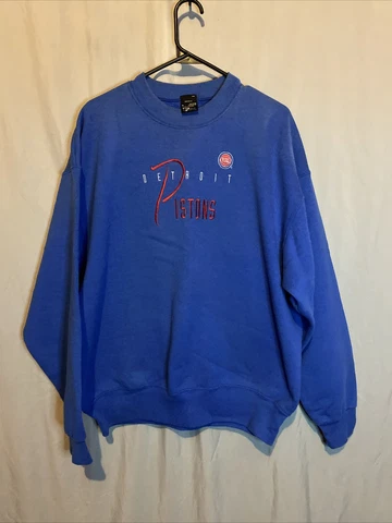 Vintage Mens XL Blue Sweater Pull Over Front Row Detroit Pistons Embroidery USA Cover