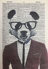 Panda Vintage Dictionary Page Print Wall Art Picture Hipster Quirky Animal Suit