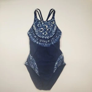La Blanca Damen Badeanzug blau Blumen Batik Größe 6 gekreuzter Rücken - Bild 1 von 5
